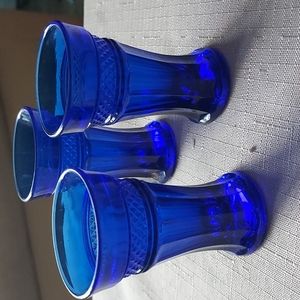 Cobalt blue vintage cordial shot glasses royal sapphire Maryland diamond pattern